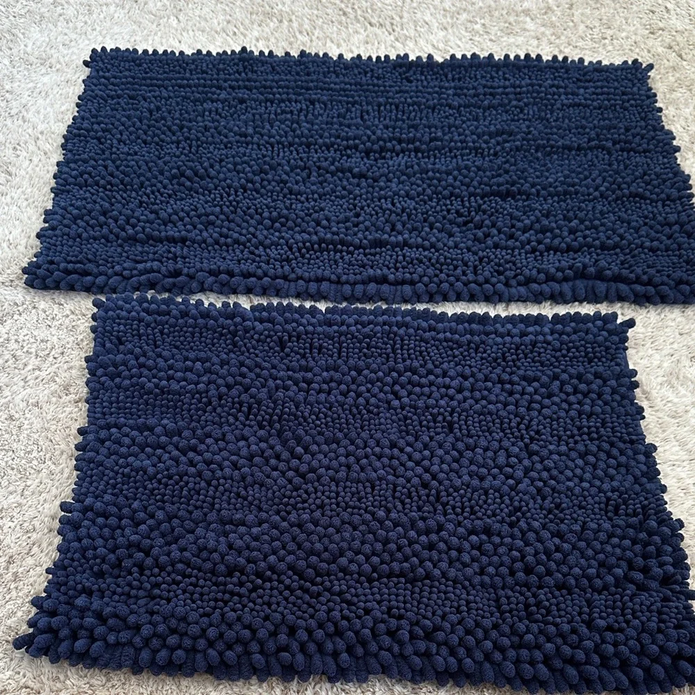 Plush Navy Blue Textured Bath Mat